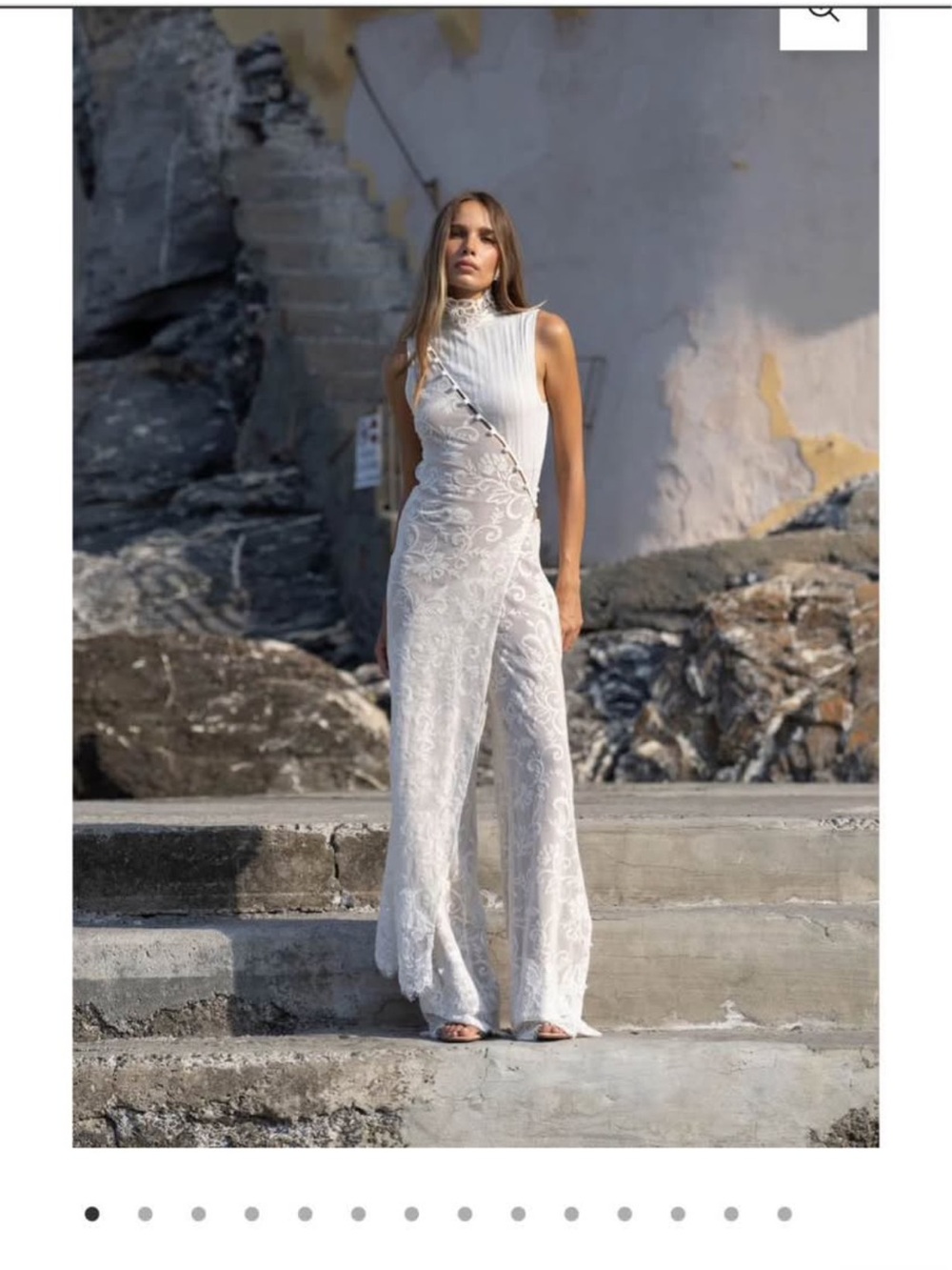 Women's White Lace Jumpsuit - Elegant High-Neck Design